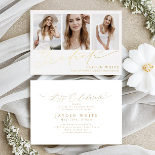 Minimalist Modern Chic Script 3 Photo Graduation Foil Invitation