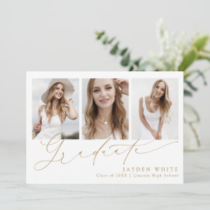 Minimalist Modern Chic Script 3 Photo Graduation Invitation