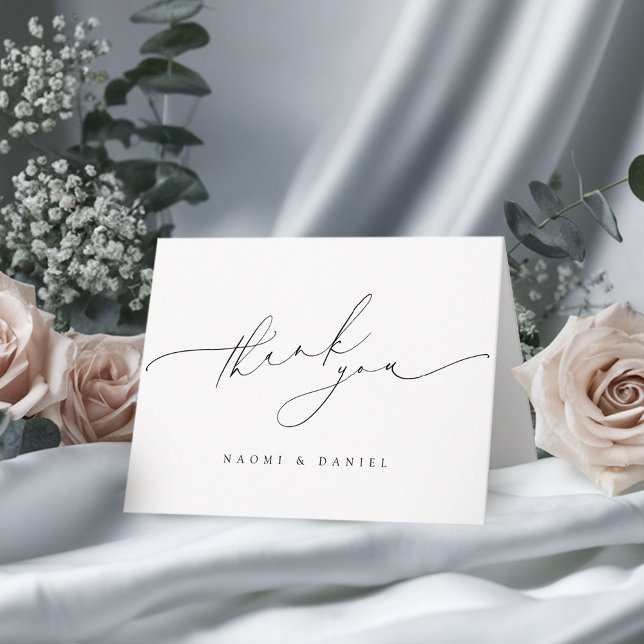 Minimalist Modern Chic Script Elegant Wedding Letterpress Thank You Card (Minimalist Modern Chic Script Elegant Wedding Thank You Card)