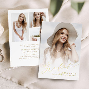 Minimalist Modern Chic Script Photo Graduation Foil Invitation