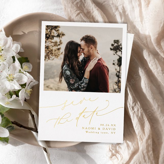 Minimalist Modern Chic Script Photo Save The Date Foil Invitation (Minimalist Modern Chic Script Photo Save The Date Foil Invitation)