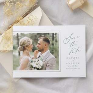 Minimalist Modern Chic Script Photo Save The Date Letterpress Photo Cards