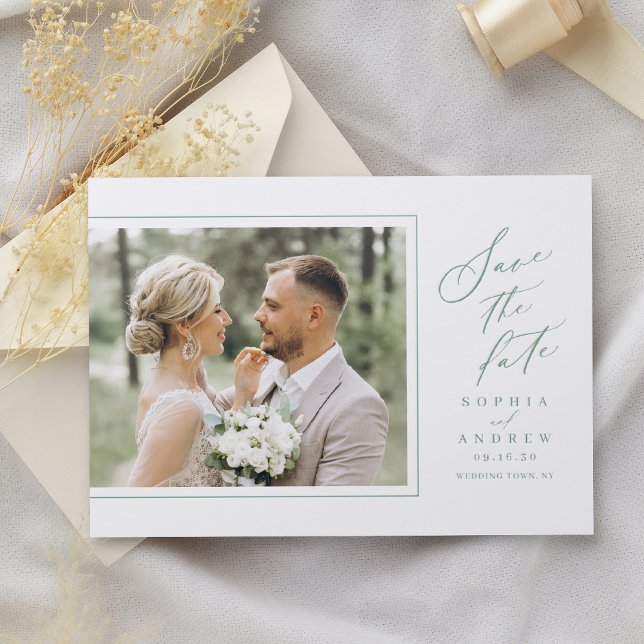 Minimalist Modern Chic Script Photo Save The Date Letterpress Photo Cards (Minimalist Modern Chic Script Photo Save The Date Letterpress Photo Cards)