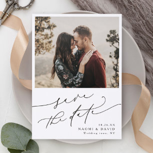 Minimalist Modern Chic Script Photo Save The Date Letterpress Photo Cards