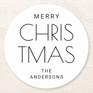 Minimalist Modern Christmas. Festive Holiday Drink Round Paper Coaster