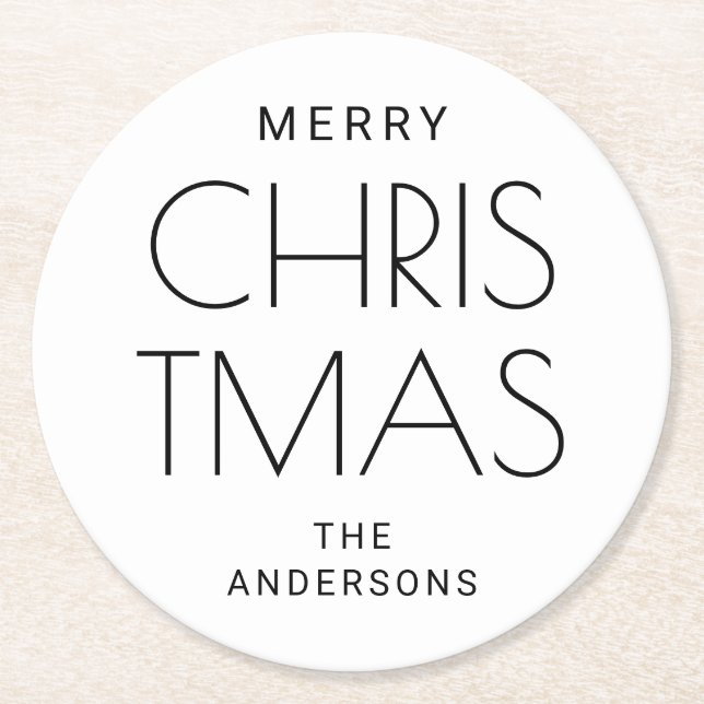 Minimalist Modern Christmas. Festive Holiday Drink Round Paper Coaster (Front)