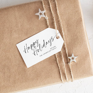 Minimalist Modern Christmas Script Happy Holidays Gift Tags