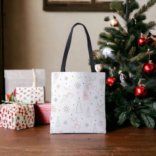 Minimalist Modern Christmas Theme Line Art Tote Bag