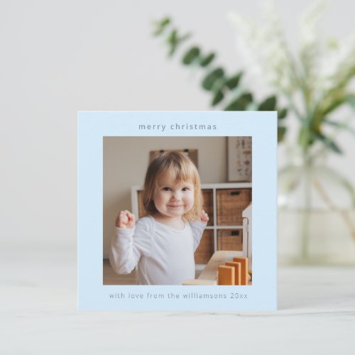 Minimalist Modern Christmas Two Photo Square Blue Holiday Card