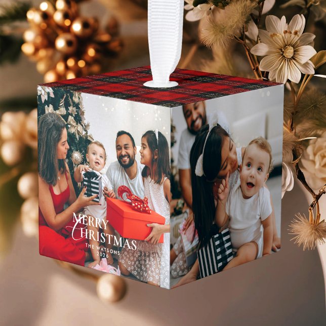 Minimalist Modern Classic Family Photos Cube Ornament (Creator Uploaded)