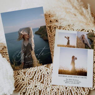 Minimalist Modern Classic Photo Collage Graduation Invitation