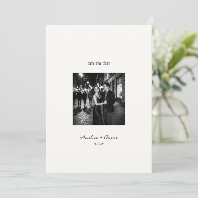 Minimalist Modern Classy Script Photo QR Wedding Save The Date (Standing Front)
