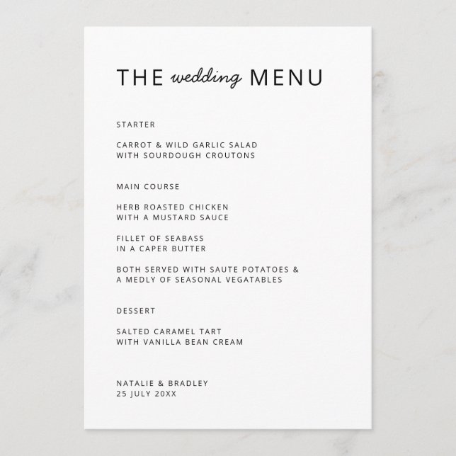Minimalist Modern | Clean Simple Wedding Menu (Front)