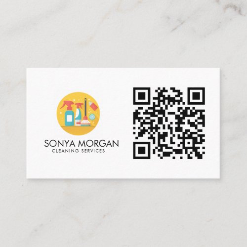 Minimalist Modern Cleaning Services QR Code  Business Card