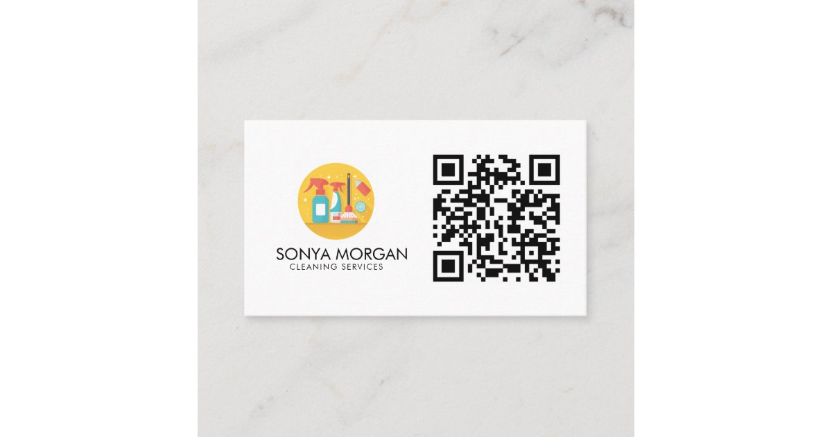 Minimalist Modern Cleaning Services QR Code Business Card | Zazzle