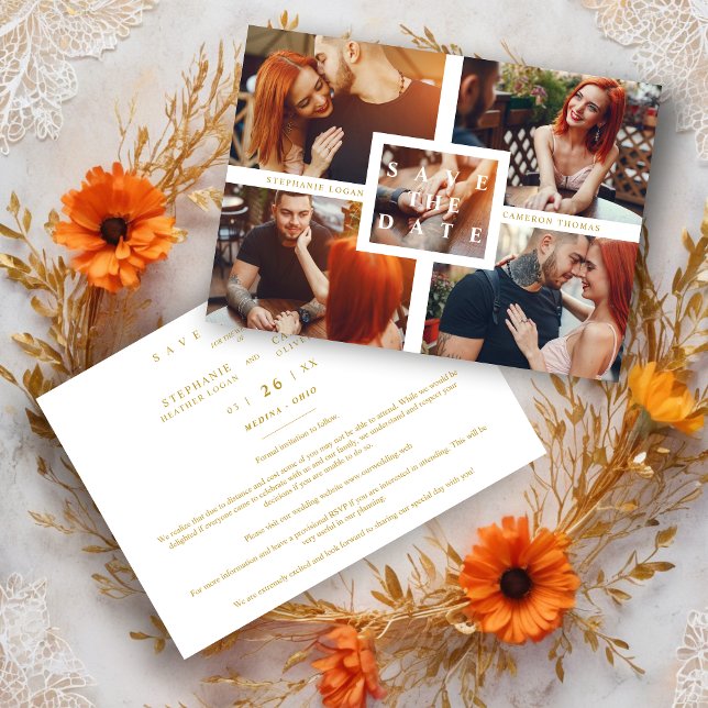 Minimalist Modern Collage 5 Custom Photos (Minimalist Modern Collage 5 Custom Photos Couple Save the Date Card.)