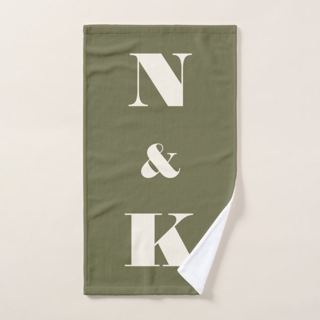 Minimalist Modern Couple Monogram Olive Green Bath Towel Set (Hand Towel)