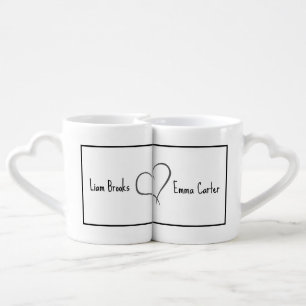 Minimalist Modern Couples Heart Handle Coffee Mugs