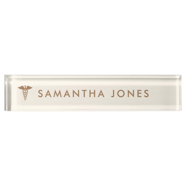 Minimalist Modern Cream doctor Desk Name Plate (Front)
