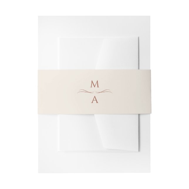 Minimalist Modern Cream Terracotta Boho Initials Invitation Belly Band (Front Example)