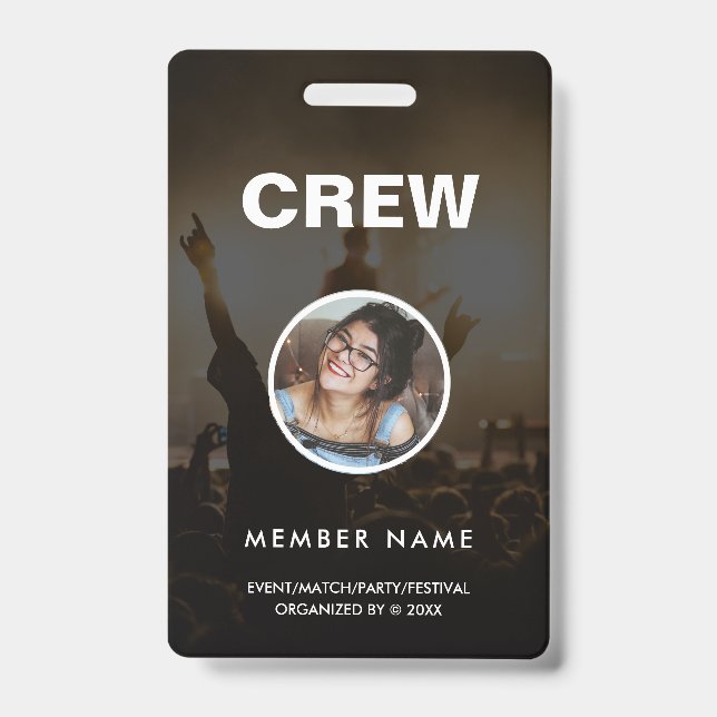 Minimalist Modern Crew Staff Round Photo QR Badge (Front)