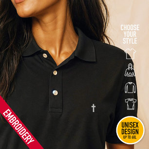 Minimalist modern cross on chest pocket - Editable Embroidered Polo Shirt