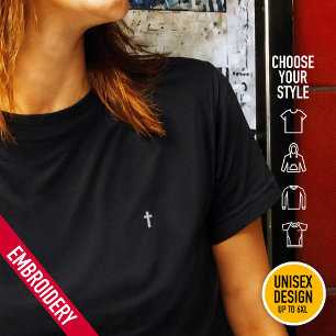 Minimalist modern cross on chest pocket - Editable Embroidered Shirt
