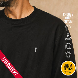 Minimalist modern cross on chest pocket - Editable Embroidered Sweatshirt
