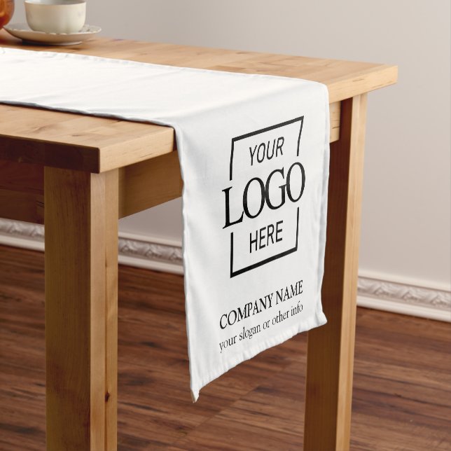 Minimalist Modern Custom Business Logo Branded Short Table Runner (In Situ)