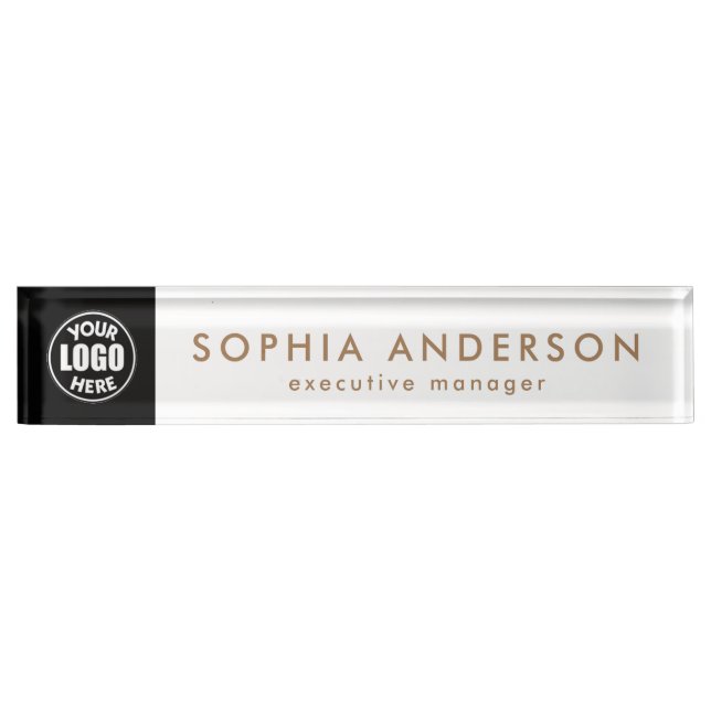 Minimalist Modern Custom Business Logo Employee Desk Name Plate (Front)