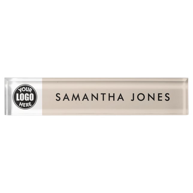 Minimalist Modern Custom Business Logo Employee Desk Name Plate (Front)