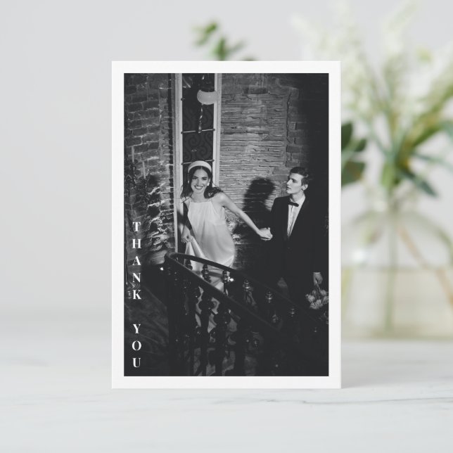 Minimalist Modern Custom Message Photo Wedding Thank You Card (Standing Front)