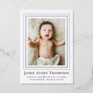 Minimalist Modern Custom Photo Birth Announcement 