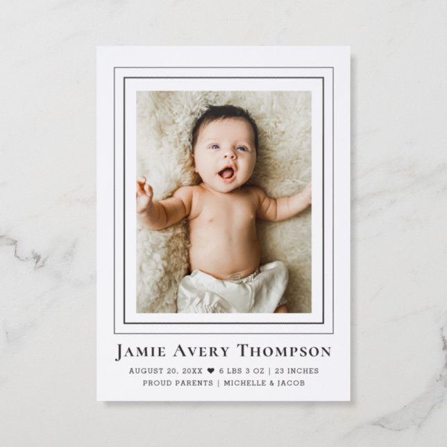 Minimalist Modern Custom Photo Birth Announcement  (Front)