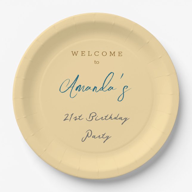 Minimalist Modern Cute Birthday Party Beige Paper Plates (Front)