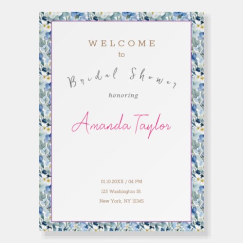 Minimalist Modern Cute Bridal Shower Blue Floral Foam Board