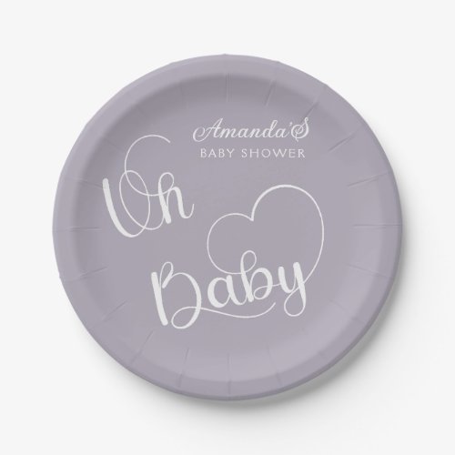 Minimalist Modern Cute Dusty Purple baby shower  Paper Plates