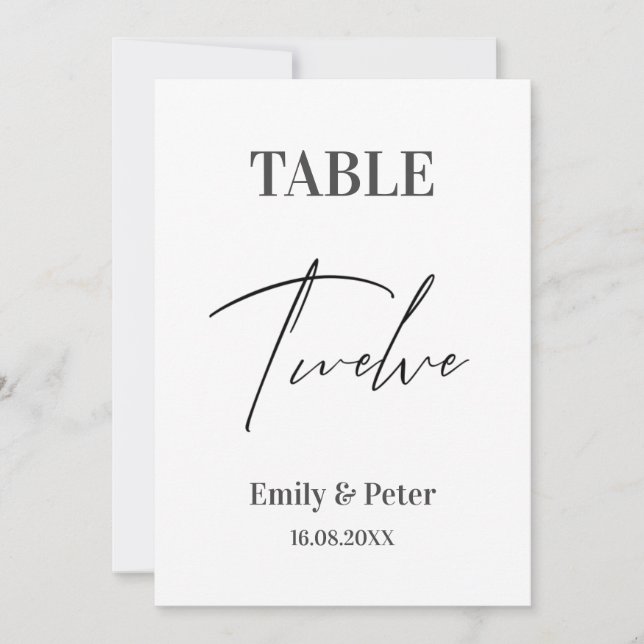 Minimalist Modern Cute WEDDING TWELVE Table Number (Front)