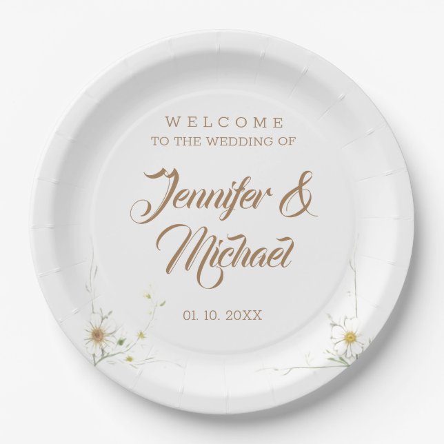 Minimalist Modern Cute Wedding Welcome Paper Plates (Front)