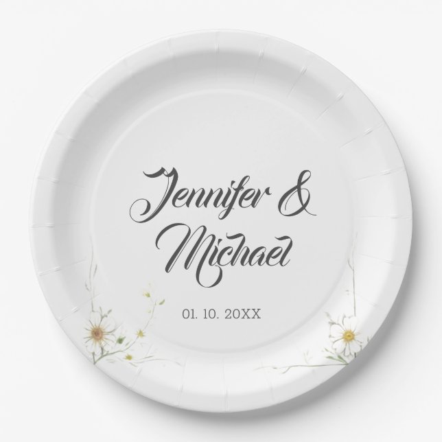Minimalist Modern Cute Wedding Welcome Paper Plates (Front)