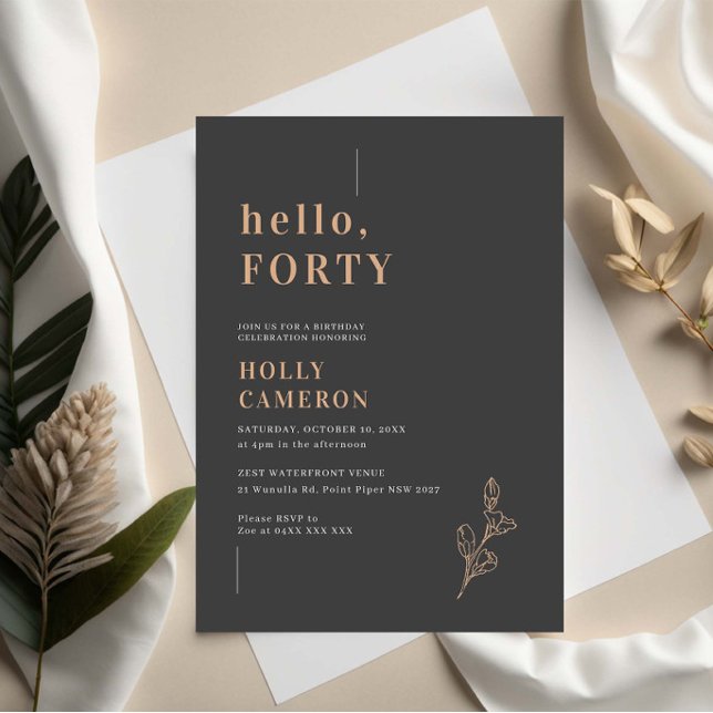 Minimalist Modern dainty foliage 40th Birthday Invitation (Creator Uploaded)