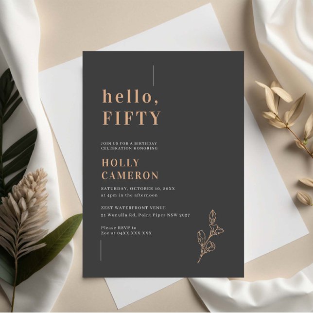 Minimalist Modern dainty foliage 50th Birthday Invitation (Creator Uploaded)