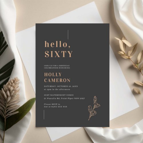 Minimalist Modern dainty foliage 60th Birthday Invitation