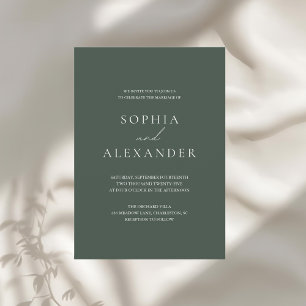 Minimalist Modern Dark Green Wedding Invitation