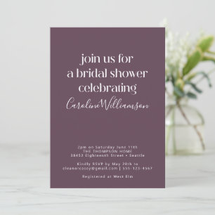 Minimalist Modern Dark Purple Bridal Shower Invitation