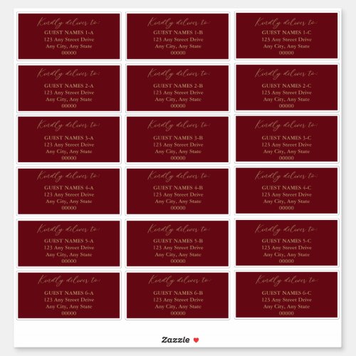 Minimalist Modern Dark Red Wedding Guest Address   Sticker