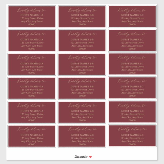 Minimalist Modern Dark Red Wedding Guest Address   Sticker (Sheet)