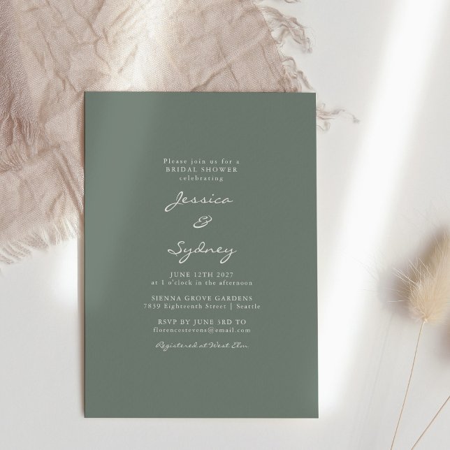 Minimalist Modern Dark Sage Green Bridal Shower Invitation (Creator Uploaded)