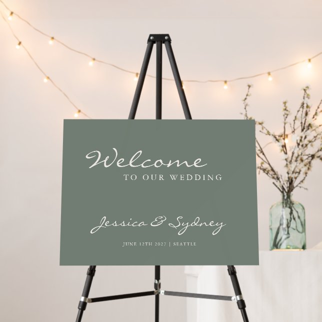 Minimalist Modern Dark Sage Green Wedding Welcome Foam Board (In Situ (Stand))