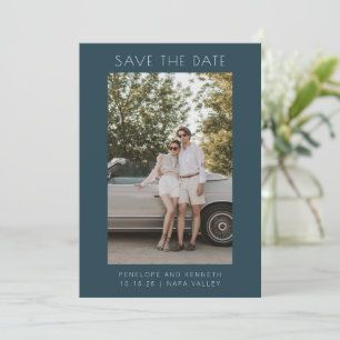 Minimalist Modern Dark Teal Simple Elegant Photo Save The Date